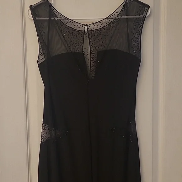90s EUC Fiesta Fashionista Black Maxi Gown with Sheer/Beaded Details - Picture 3 of 13